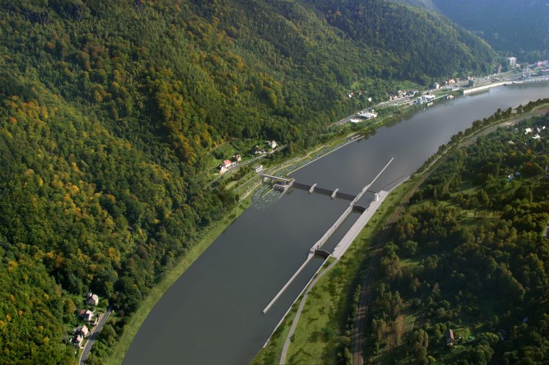 Vizualizace vodního stupně Děčín, který se připravuje již více než 30 let (foto: Správa vodních cest)