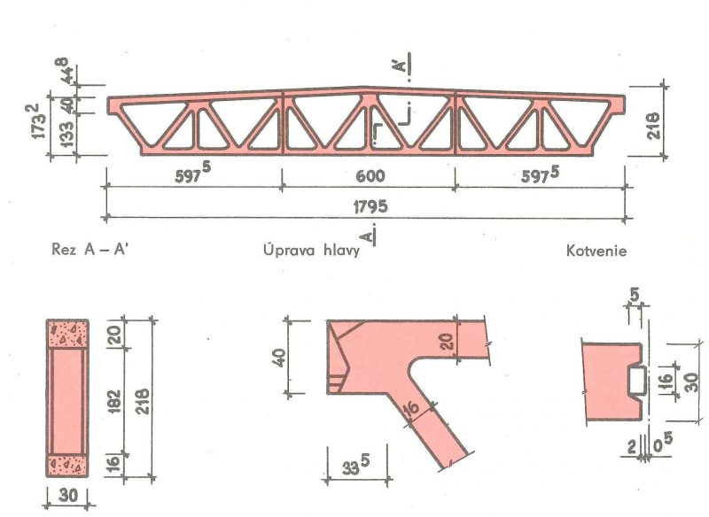 Příklad typového vazníku SPP 6-18/6 (zdroj: ZIPP n.p. Bratislava, 1969)
