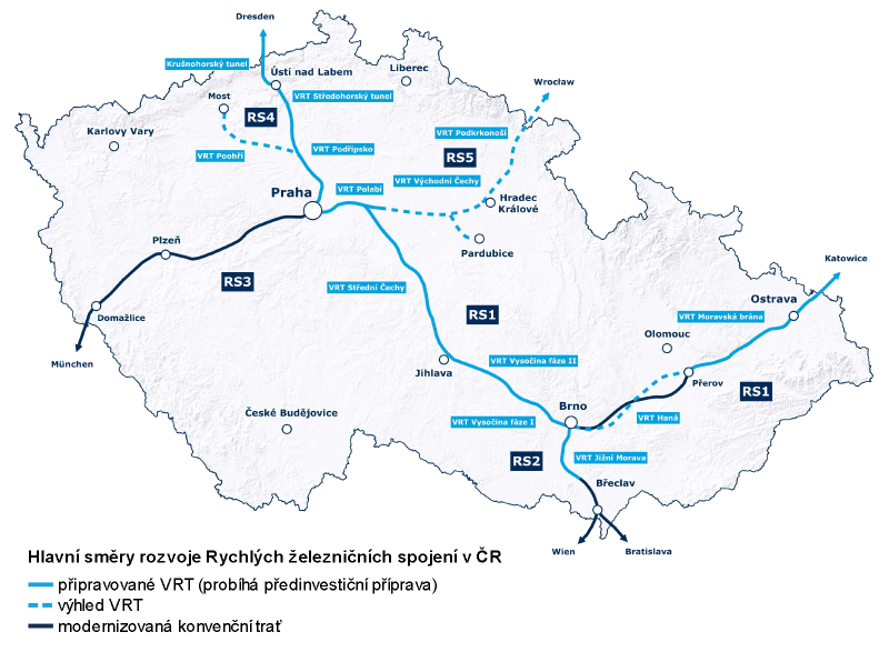    Rychlé spojení (RS) je železniční provozně-infrastrukturní systém, který zahrnuje novostavby vysokorychlostních tratí (VRT) i modernizované konvenční tratě s vysokorychlostními parametry.
(zdroj: Správa železnic, verze 1.0 k 4. 1. 2021)
