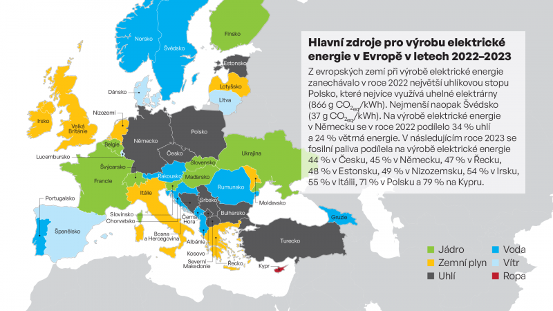 Zdroj: Eurostat 2022 (mapa), Eurostat 2023 (text – fosilní paliva)