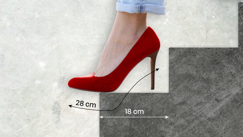 V Praze a v Brně může mít šířka schodišťového stupně jen 21 cm, v rodinných domech dokonce jen 18 cm. Přitom délka chodidla současných mladých dívek je 27–28 cm, což představuje velikost obuvi 42–43. Nevyhovující šířka schodišťových stupňů je tak uživatelsky nebezpečná při chůzi po schodišti směrem dolů